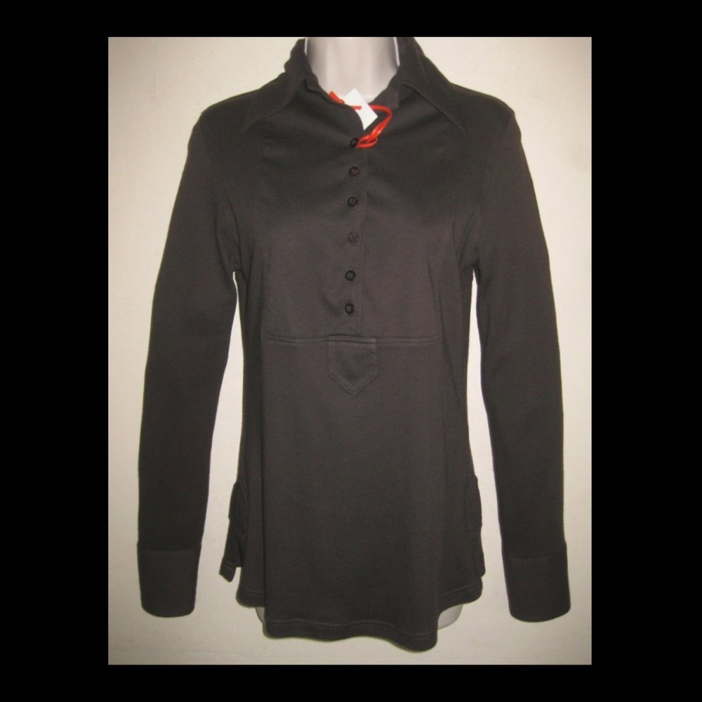 NWT Long-sleeved polo shirt 4 Italy Brown Cashmere Cotton Empire Buttons Long